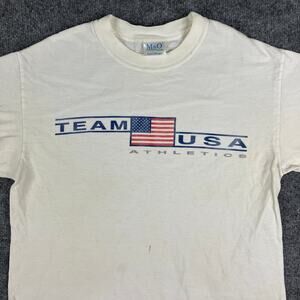 M&O Knits Team USA T-Shirt Mens Size M White Graphic Crewneck Heavyweight